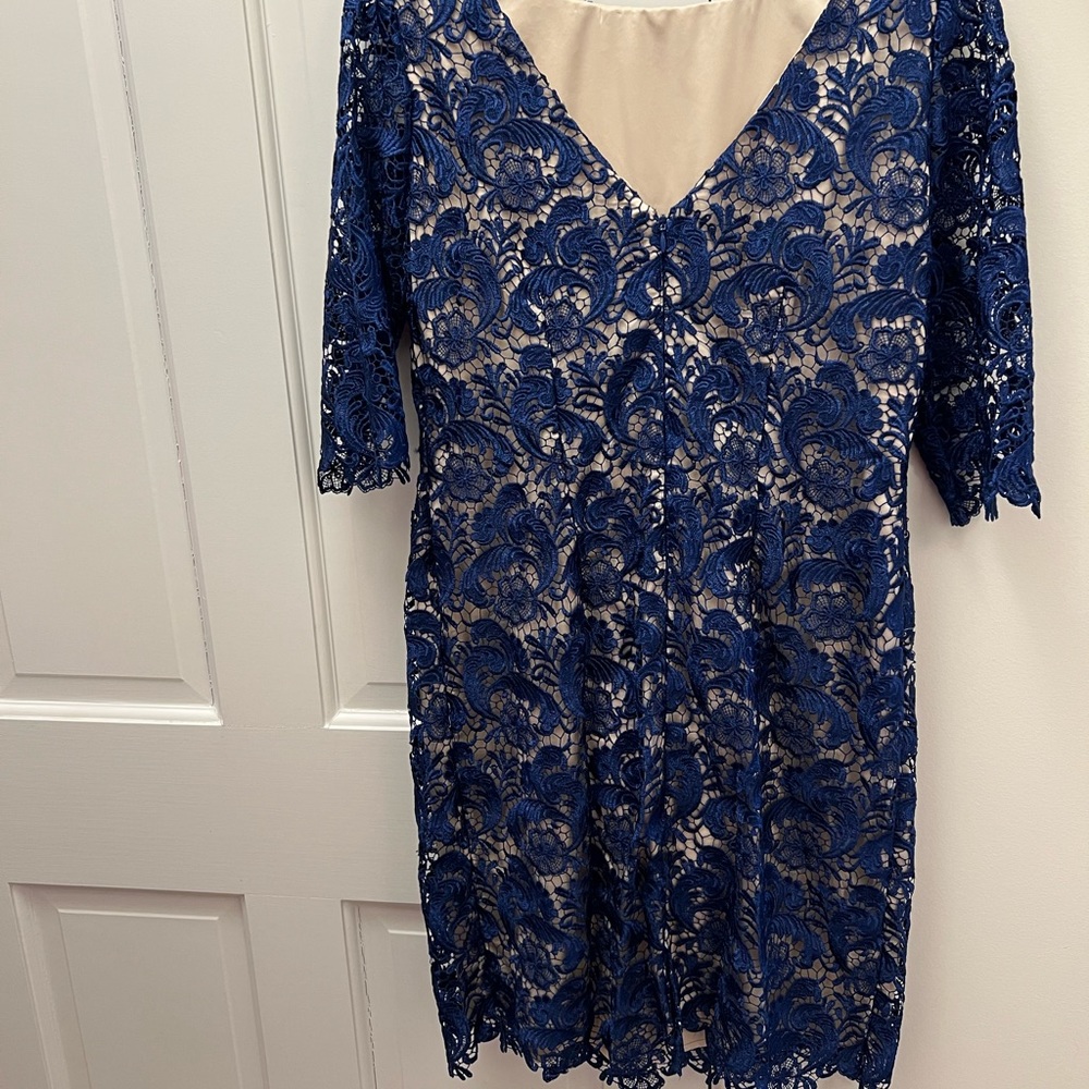 Navy lace sheath dress